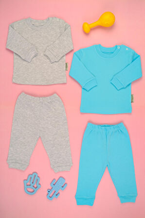 Pamuklu Yumuşak Kız - Erkek Bebek Uzun Kollu Omuz ÇıtÇıt 2'li Takım