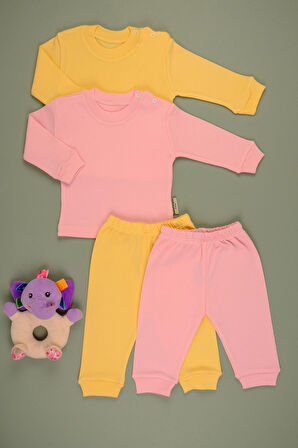 Pamuklu Yumuşak Kız - Erkek Bebek Uzun Kollu Omuz ÇıtÇıt 2'li Takım