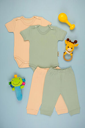 Pamuklu Yumuşak Kız - Erkek Bebek Uzun Kollu Omuz ÇıtÇıt 2'li Takım