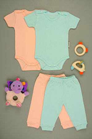 Pamuklu Yumuşak Kız - Erkek Bebek Uzun Kollu Omuz ÇıtÇıt 2'li Takım