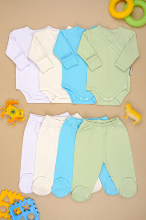 Pamuklu Yumuşak Kız - Erkek Bebek Kruvaze Patikli 4'lü Takım