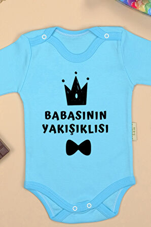 Pamuklu Babasının Yakışıklısı Baskılı Çıtçıt Body Zıbın