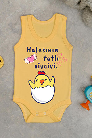 Pamuklu Halasının Tatlı Civcivi Baskılı Çıtçıt Body Zıbın