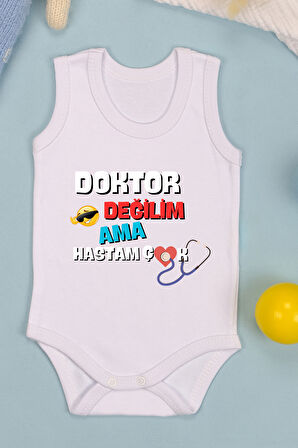 Doktor Değilim Ama Hastam Çok Baskılı Pamuk Atlet Zıbın