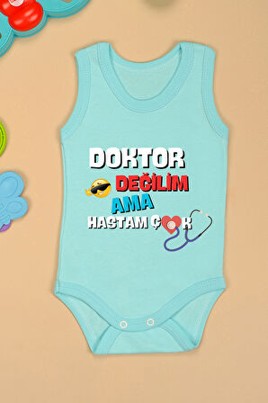 Doktor Değilim Ama Hastam Çok Baskılı Pamuk Atlet Zıbın