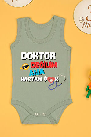 Doktor Değilim Ama Hastam Çok Baskılı Pamuk Atlet Zıbın