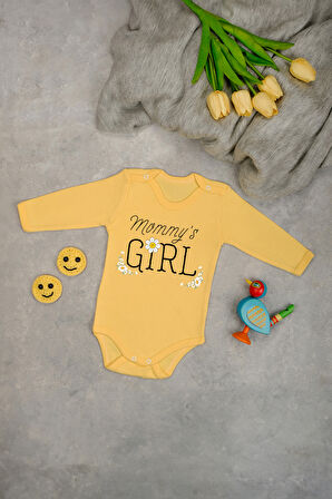 %100 Pamuk Mommy's Girl Yumuşak Baskılı Omuz Çıt Çıt Zıbın
