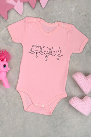 %100 Pamuk Sevimli Kedi Baskılı Omuz Çıt Çıt Zıbın