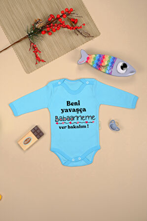 %100 Pamuk Babanne Sevgisi Yumuşak Baskılı Omuz Çıt Çıt Zıbın