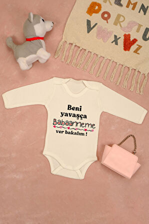 %100 Pamuk Babanne Sevgisi Yumuşak Baskılı Omuz Çıt Çıt Zıbın