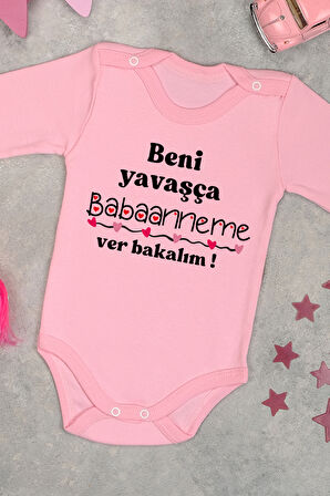 %100 Pamuk Babanne Sevgisi Yumuşak Baskılı Omuz Çıt Çıt Zıbın