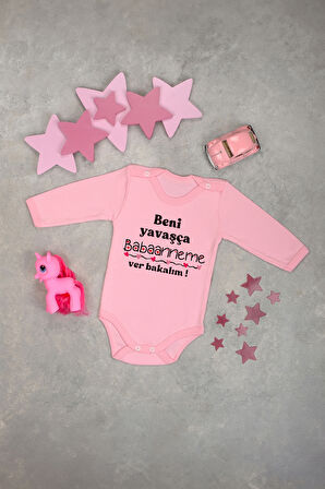 %100 Pamuk Babanne Sevgisi Yumuşak Baskılı Omuz Çıt Çıt Zıbın