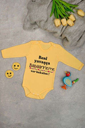 %100 Pamuk Babanne Sevgisi Yumuşak Baskılı Omuz Çıt Çıt Zıbın