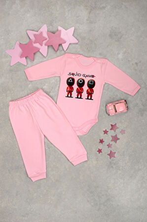 %100 Pamuklu Squid Game Baskılı Kız - Erkek Bebek & Çocuk Takım