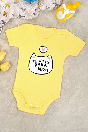 %100 Pamuk Şaka Mı Baskılı Omuz Çıt Çıt Zıbın