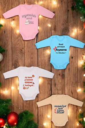 4'lü Paket Teyze Baskılı Pamuk Atlet Zıbın