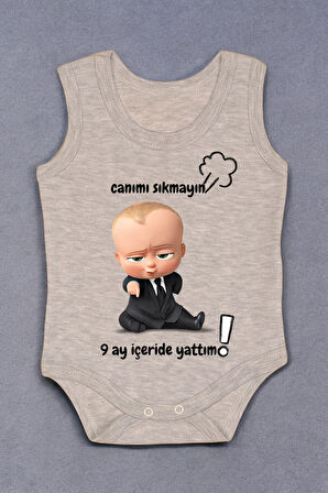 %100 Pamuk 9 Ay İçeride Yattım Baskılı Zıbın & Body