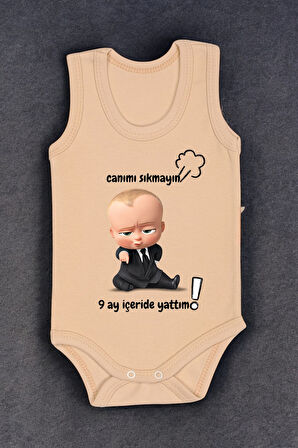 %100 Pamuk 9 Ay İçeride Yattım Baskılı Zıbın & Body