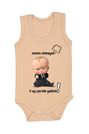 %100 Pamuk 9 Ay İçeride Yattım Baskılı Zıbın & Body