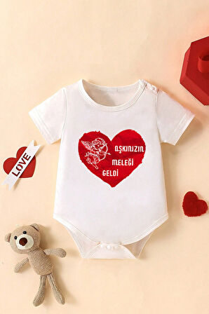 %100 Pamuk Aşkınızın Meleği Geldi Baskılı Omuz Çıt Çıt Zıbın