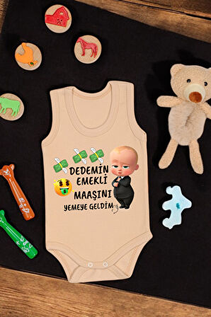 %100 Pamuklu Dedemim Emekli Maaşını Yemeye Geldim Baskılı Yumuşak Doku Baskılı Zıbın & Body