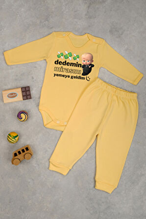 %100 Pamuklu Dedemin Mirasını Yemeye Geldim Baskılı Kız - Erkek Bebek & Çocuk Takım