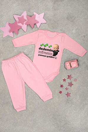 %100 Pamuklu Dedemin Mirasını Yemeye Geldim Baskılı Kız - Erkek Bebek & Çocuk Takım