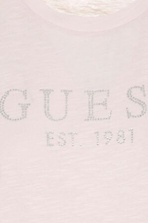 Kadın Önde Taşlı Logolu T-Shirt / Pembe  | M