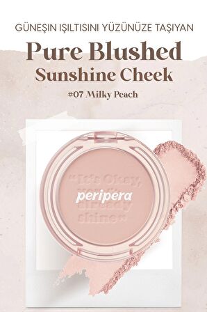 Pastel Tonlarda Sebum Dengeleyici Toz Allık Peripera Pure Blushed Sunshine Cheek (07 Milky Peach)