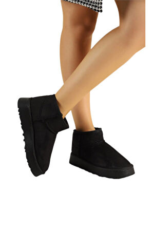 Klasik Ultra Mini Kalın Taban Kadın Bot SİYAH