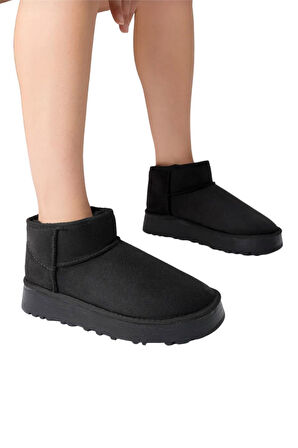 Klasik Ultra Mini Kalın Taban Kadın Bot SİYAH