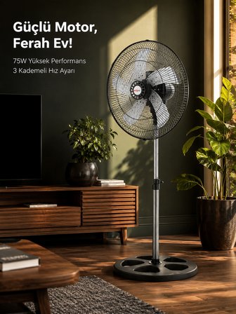 Microstar 18" 45cm Ayaklı Vantilatör 75W 3 Kademeli Salınımlı 5 Kanat Alüminyum Pervane - MSR-2618