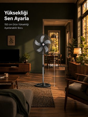 Microstar 18" 45cm Ayaklı Vantilatör 75W 3 Kademeli Salınımlı 5 Kanat Alüminyum Pervane - MSR-2618