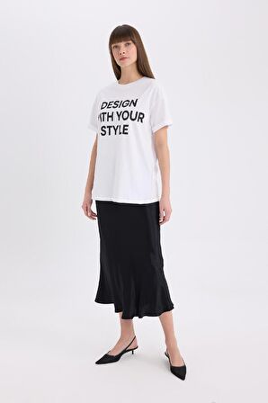 DeFacto Oversize Geniş Kalıp Bisiklet Yaka Baskılı Casual Kısa Kollu Tişört E5059AX25SPWT34