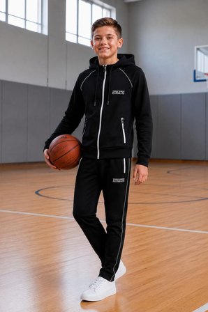 Erkek Çocuk Atheletic Reglan Kol Kapüşonlu Düz Paça Dalgıç Kumaş Eşofman Takımı ESF7019
