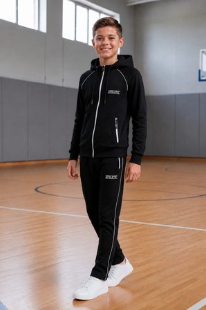Erkek Çocuk Atheletic Reglan Kol Kapüşonlu Düz Paça Dalgıç Kumaş Eşofman Takımı ESF7019