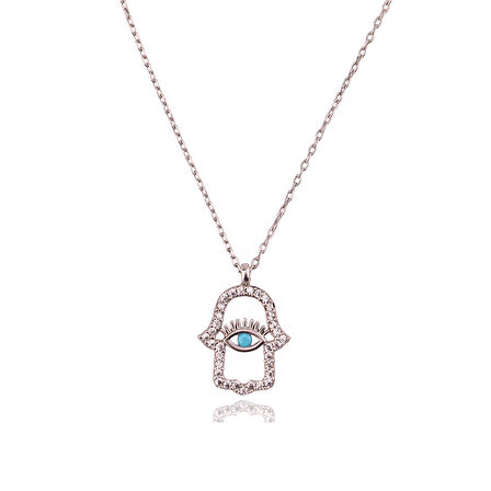 Masaliko Fatma Ana  Eli Göz Gümüş Kolye Ms3336, 925 Ayar Kadın Gümüş Kolye, Rodyum Kaplama