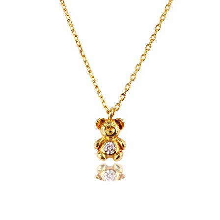 Masaliko Ayıcık Gümüş Kolye Ms3347, 925 Ayar Kadın Gümüş Kolye, Altın Kaplama