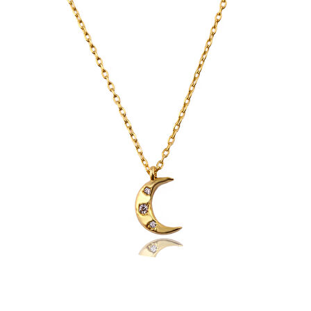 Masaliko Ay  Gümüş Kolye Ms3368, 925 Ayar Kadın Gümüş Kolye, Altın Kaplama