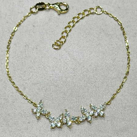 Masaliko Melo 3 Kelebek Gümüş Bileklik Ms3656, 925 Ayar Gümüş, Altın Kaplama, İthal Ürün