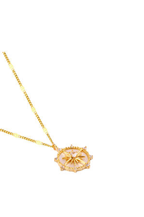 Masaliko Gazio S 1 Kutup Yıldızı Gümüş Kolye Ms3712, Sedef Taşlı, İthal Ürün, Altın Kaplama, 925 Ayar Kadın Gümüş Kolye