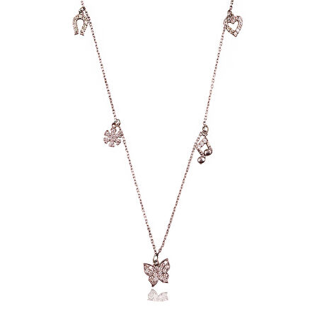 Masaliko Şans Gümüş Kolye Ms3775, 925 Ayar Kadın Gümüş Kolye, Nal, Kutup Yıldızı, Kelebek, Nota, Kalp Kolye