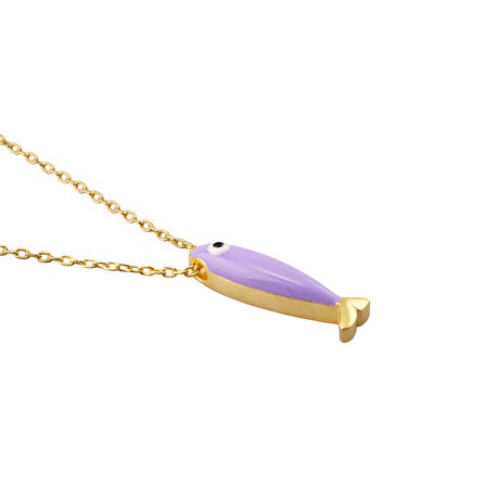 Masaliko Balık S 1 Lila Gümüş Kolye Ms3785, 925 Ayar Kadın Gümüş Kolye, Altın Kaplama