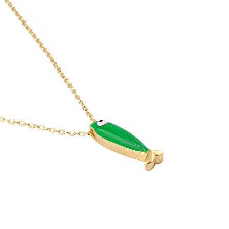 Masaliko Balık S 2 Yeşil Gümüş Kolye Ms3786, 925 Ayar Kadın Gümüş Kolye, Altın Kaplama