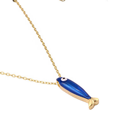 Masaliko Balık S 3 Lacivert Gümüş Kolye Ms3787, 925 Ayar Kadın Gümüş Kolye, Altın Kaplama