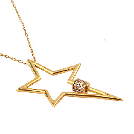 Masaliko Yıldız Gümüş Kolye Ms3792, 925 Ayar Kadın Gümüş Kolye, Altın Kaplama