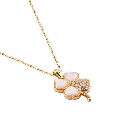 Masaliko Yonca Sedef İthal Gümüş Kolye Ms3800, 925 Ayar Gümüş Kolye, Altın Kaplama