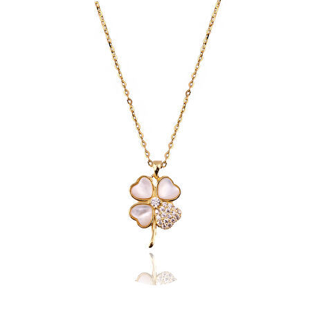 Masaliko Yonca Sedef İthal Gümüş Kolye Ms3800, 925 Ayar Gümüş Kolye, Altın Kaplama