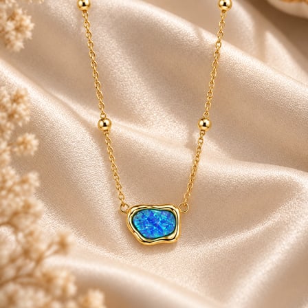 Masaliko Opal Taşlı 925 Ayar Gümüş Kolye 45 cm Altın Renk