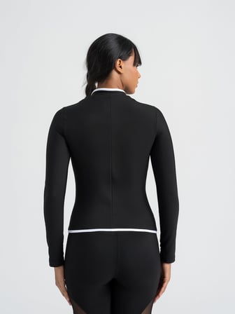 Lineedge Zip Beyaz Biyeli Siyah Uzun Kollu Spor Ceket